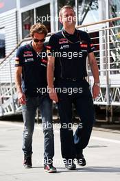 Jean-Eric Vergne (FRA) Scuderia Toro Rosso with Steve Nielsen (GBR) Scuderia Toro Rosso Sporting Director. 25.07.2014. Formula 1 World Championship, Rd 11, Hungarian Grand Prix, Budapest, Hungary, Practice Day.
