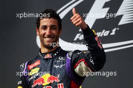 Race winner Daniel Ricciardo (AUS) Red Bull Racing celebrates on the podium. 27.07.2014. Formula 1 World Championship, Rd 11, Hungarian Grand Prix, Budapest, Hungary, Race Day.
