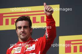 Fernando Alonso (ESP) Ferrari celebrates his second position on the podium. 27.07.2014. Formula 1 World Championship, Rd 11, Hungarian Grand Prix, Budapest, Hungary, Race Day.