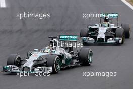 Lewis Hamilton (GBR), Mercedes AMG F1 Team and Nico Rosberg (GER), Mercedes AMG F1 Team  27.07.2014. Formula 1 World Championship, Rd 11, Hungarian Grand Prix, Budapest, Hungary, Race Day.