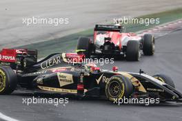 Pastor Maldonado (VEN), Lotus F1 Team and Jules Bianchi (FRA), Marussia F1 Team   27.07.2014. Formula 1 World Championship, Rd 11, Hungarian Grand Prix, Budapest, Hungary, Race Day.