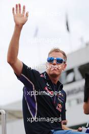 Sebastian Vettel (GER) Red Bull Racing on the drivers parade. 27.07.2014. Formula 1 World Championship, Rd 11, Hungarian Grand Prix, Budapest, Hungary, Race Day.