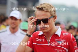 Max Chilton (GBR) Marussia F1 Team on the drivers parade. 27.07.2014. Formula 1 World Championship, Rd 11, Hungarian Grand Prix, Budapest, Hungary, Race Day.