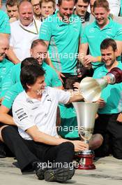 Toto Wolff (GER) Mercedes AMG F1 Shareholder and Executive Director celebrates a 1-2 finish with the team. 07.09.2014. Formula 1 World Championship, Rd 13, Italian Grand Prix, Monza, Italy, Race Day.