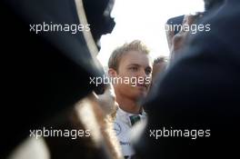 Nico Rosberg (GER) Mercedes AMG F1 with the media. 07.09.2014. Formula 1 World Championship, Rd 13, Italian Grand Prix, Monza, Italy, Race Day.
