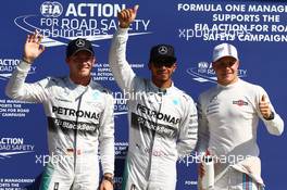 Pole position for Lewis Hamilton (GBR) Mercedes AMG F1 W05, 2nd for Nico Rosberg (GER) Mercedes AMG F1 and 3rd for Valtteri Bottas (FIN) Williams FW36. 06.09.2014. Formula 1 World Championship, Rd 13, Italian Grand Prix, Monza, Italy, Qualifying Day.