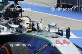 Race winner Lewis Hamilton (GBR) Mercedes AMG F1 W05 celebrates in parc ferme. 30.03.2014. Formula 1 World Championship, Rd 2, Malaysian Grand Prix, Sepang, Malaysia, Sunday.