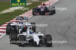 Felipe Massa (BRA) Williams FW36 leads team mate Valtteri Bottas (FIN) Williams FW36. 30.03.2014. Formula 1 World Championship, Rd 2, Malaysian Grand Prix, Sepang, Malaysia, Sunday.
