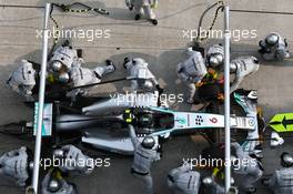 Nico Rosberg (GER) Mercedes AMG F1 pit stop. 30.03.2014. Formula 1 World Championship, Rd 2, Malaysian Grand Prix, Sepang, Malaysia, Sunday.