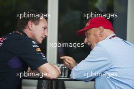 (L to R): Christian Horner (GBR) Red Bull Racing Team Principal with Niki Lauda (AUT) Mercedes Non-Executive Chairman. 29.03.2014. Formula 1 World Championship, Rd 2, Malaysian Grand Prix, Sepang, Malaysia, Saturday.