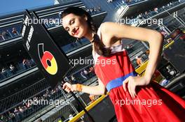 Grid girl. 12.10.2014. Formula 1 World Championship, Rd 16, Russian Grand Prix, Sochi Autodrom, Sochi, Russia, Race Day.