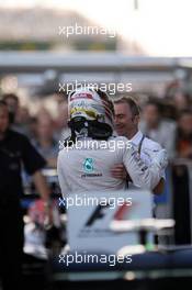 Race winner Lewis Hamilton (GBR) Mercedes AMG F1 celebrates in parc ferme with Paddy Lowe (GBR) Mercedes AMG F1 Executive Director (Technical). 12.10.2014. Formula 1 World Championship, Rd 16, Russian Grand Prix, Sochi Autodrom, Sochi, Russia, Race Day.