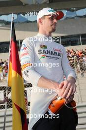 Nico Hulkenberg (GER) Sahara Force India F1 on the grid. 23.11.2014. Formula 1 World Championship, Rd 19, Abu Dhabi Grand Prix, Yas Marina Circuit, Abu Dhabi, Race Day.