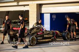 A Lotus F1 E22 heads into scrutineering. 30.10.2014. Formula 1 World Championship, Rd 17, United States Grand Prix, Austin, Texas, USA, Preparation Day.