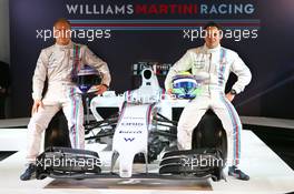 (L to R): Valtteri Bottas (FIN) Williams with team mate Felipe Massa (BRA) Williams with the new Martini liveried Williams FW36. 06.03.2014. Formula One Launch, Williams FW36 Official Unveiling, London, England.
