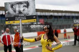 Gridgirl of Gustavo Menezes (USA) Van Amersfoort Racing Dallara F312 – Volkswagen 19.04.2014. FIA F3 European Championship 2014, Round 1, Race 2, Silverstone, England