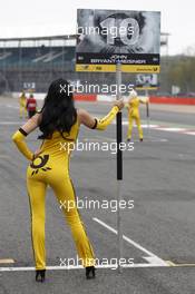Gridgirl of John Bryant-Meisner (SWE) Fortec Motorsports Dallara F312 – Mercedes 20.04.2014. FIA F3 European Championship 2014, Round 1, Race 3, Silverstone, England