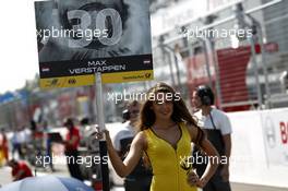 Gridgirl of Max Verstappen (NED) Van Amersfoort Racing Dallara F312 – Volkswagen 12.07.2014. FIA F3 European Championship 2014, Round 7, Race 1, Moscow Raceway, Moscow, Russia
