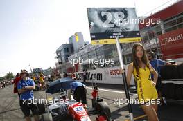 Gridgirl of Jake Dennis (GBR) Carlin Dallara F312 – Volkswagen 13.07.2014. FIA F3 European Championship 2014, Round 7, Race 3, Moscow Raceway, Moscow, Russia