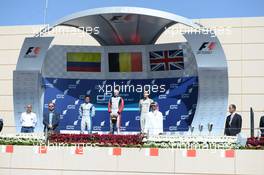 Race 1 Podium: Jolyon Palmer (GBR), DAMS (3rd position), Julian Leal (COL), Carlin (2nd position) and Stoffel Vandoorne (BEL), ART Grand Prix (race winner) 05.04.2014. GP2 Series, Rd 1, Sakhir, Bahrain,Saturday.