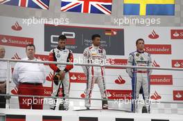 20.07.2014- Race 2, the podium: winner Jann Mardenborough (GBR) Arden International, 2nd Dino Zamparelli (GBR) Art Grand Prix, 3rd Jimmy Eriksson (SWE) Koiranen GP 20.07.2014. GP3 Series, Rd 4, Hockenheim, Germany, Sunday.