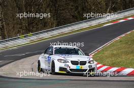 11.-12.04.2015. Nurburgring, Germany - Victor Bouveng (SE) in the BMW Motorsport BMW M235i Racing media car - XXX - ADAC Qualifikationsrennen 24h-Rennen, Nordschleife - This image is copyright free for editorial use © BMW AG
