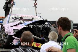 The car of Lucas Auer (AUT) ART Grand Prix Mercedes-AMG C63 DTM after the crash 13.09.2015, DTM Round 7, Motorsport Arena, Oschersleben, Germany, Race 2, Sunday.