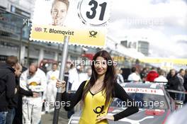 Gridgirl of Tom Blomqvist (GBR) BMW Team RBM BMW M4 DTM 27.09.2015, DTM Round 8, Nürburgring, Germany, Sunday, Race 2.