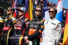 (L to R): Romain Grosjean (FRA) Lotus F1 Team; Max Verstappen (NLD) Scuderia Toro Rosso; Nico Hulkenberg (GER) Sahara Force India F1; Jenson Button (GBR) McLaren; on the grid. 15.03.2015. Formula 1 World Championship, Rd 1, Australian Grand Prix, Albert Park, Melbourne, Australia, Race Day.