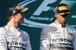 (L to R): second placed Nico Rosberg (GER) Mercedes AMG F1 with team mate and race winner Lewis Hamilton (GBR) Mercedes AMG F1. 15.03.2015. Formula 1 World Championship, Rd 1, Australian Grand Prix, Albert Park, Melbourne, Australia, Race Day.
