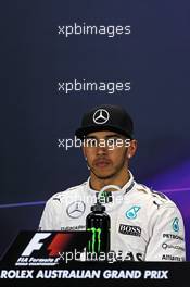 Lewis Hamilton (GBR) Mercedes AMG F1 in the FIA Press Conference. 14.03.2015. Formula 1 World Championship, Rd 1, Australian Grand Prix, Albert Park, Melbourne, Australia, Qualifying Day.