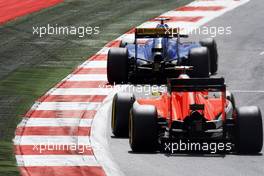 Felipe Nasr (BRA) Sauber C34 leads Roberto Merhi (ESP) Manor Marussia F1 Team. 19.06.2015. Formula 1 World Championship, Rd 8, Austrian Grand Prix, Spielberg, Austria, Practice Day.