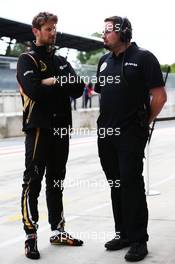 (L to R): Romain Grosjean (FRA) Lotus F1 Team with Julien Simon-Chautemps (FRA) Lotus F1 Team Race Engineer. 23.06.2015. Formula 1 Testing, Day One, Spielberg, Austria, Tuesday.