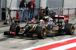 Romain Grosjean (FRA) Lotus F1 E23 running sensor equipment. 23.06.2015. Formula 1 Testing, Day One, Spielberg, Austria, Tuesday.