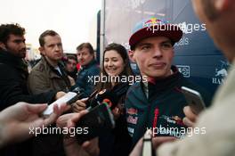 Max Verstappen (NLD) Scuderia Toro Rosso with the media. 19.02.2015. Formula One Testing, Day One, Barcelona, Spain.