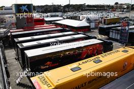 The trucks in the paddock. 28.02.2015. Formula One Testing, Day Three, Barcelona, Spain.