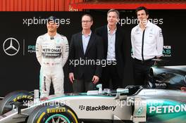 Qualcomm are announed as official technology partner for the Mercedes AMG F1 team (L to R): Toto Wolff (GER) Mercedes AMG F1 Shareholder and Executive Director; Derek Aberle, Qualcomm Incorporated President; ; Toto Wolff (GER) Mercedes AMG F1 Shareholder and Executive Director. 01.03.2015. Formula One Testing, Day Four, Barcelona, Spain.