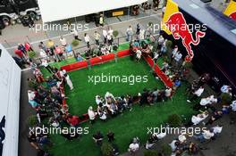 The post race media call area. 23.08.2015. Formula 1 World Championship, Rd 13, Belgian Grand Prix, Spa Francorchamps, Belgium, Race Day.