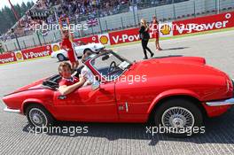 Roberto Merhi (ESP) Manor Marussia F1 Team on the drivers parade. 23.08.2015. Formula 1 World Championship, Rd 13, Belgian Grand Prix, Spa Francorchamps, Belgium, Race Day.