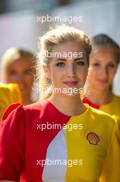 A grid girl. 23.08.2015. Formula 1 World Championship, Rd 13, Belgian Grand Prix, Spa Francorchamps, Belgium, Race Day.