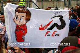 A fans' tribute flag for Jules Bianchi. 20.08.2015. Formula 1 World Championship, Rd 11, Belgian Grand Prix, Spa Francorchamps, Belgium, Preparation Day.