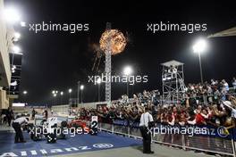 Fireworks at the podium. 19.04.2015. Formula 1 World Championship, Rd 4, Bahrain Grand Prix, Sakhir, Bahrain, Race Day.