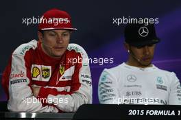 (L to R): Kimi Raikkonen (FIN) Ferrari and Lewis Hamilton (GBR) Mercedes AMG F1 in the post race FIA Press Conference. 19.04.2015. Formula 1 World Championship, Rd 4, Bahrain Grand Prix, Sakhir, Bahrain, Race Day.