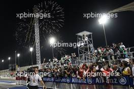 Fireworks at the podium. 19.04.2015. Formula 1 World Championship, Rd 4, Bahrain Grand Prix, Sakhir, Bahrain, Race Day.