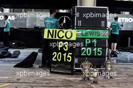 P1 and P3 trophies for the Mercedes AMG F1 team. 19.04.2015. Formula 1 World Championship, Rd 4, Bahrain Grand Prix, Sakhir, Bahrain, Race Day.