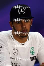 Lewis Hamilton (GBR) Mercedes AMG F1 in the FIA Press Conference. 18.04.2015. Formula 1 World Championship, Rd 4, Bahrain Grand Prix, Sakhir, Bahrain, Qualifying Day.