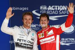 Pole for Nico Rosberg (GER) Mercedes and 3rd for Sebastian Vettel (GER) Ferrari. 14.11.2015. Formula 1 World Championship, Rd 18, Brazilian Grand Prix, Sao Paulo, Brazil, Qualifying Day.