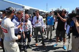 (L to R): Romain Grosjean (FRA) Lotus F1 Team with Simon Lazenby (GBR) Sky Sports F1 TV Presenter; Johnny Herbert (GBR) Sky Sports F1 Presenter, and Paul di Resta (GBR) DTM Driver. 06.06.2015. Formula 1 World Championship, Rd 7, Canadian Grand Prix, Montreal, Canada, Qualifying Day.