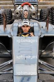 Pastor Maldonado (VEN) Lotus F1 Team promoting the film Mad Max: Fury Road. 08.05.2015. Formula 1 World Championship, Rd 5, Spanish Grand Prix, Barcelona, Spain, Practice Day.