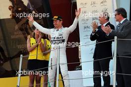 Race winner Nico Rosberg (GER) Mercedes AMG F1 celebrates on the podium. 10.05.2015. Formula 1 World Championship, Rd 5, Spanish Grand Prix, Barcelona, Spain, Race Day.